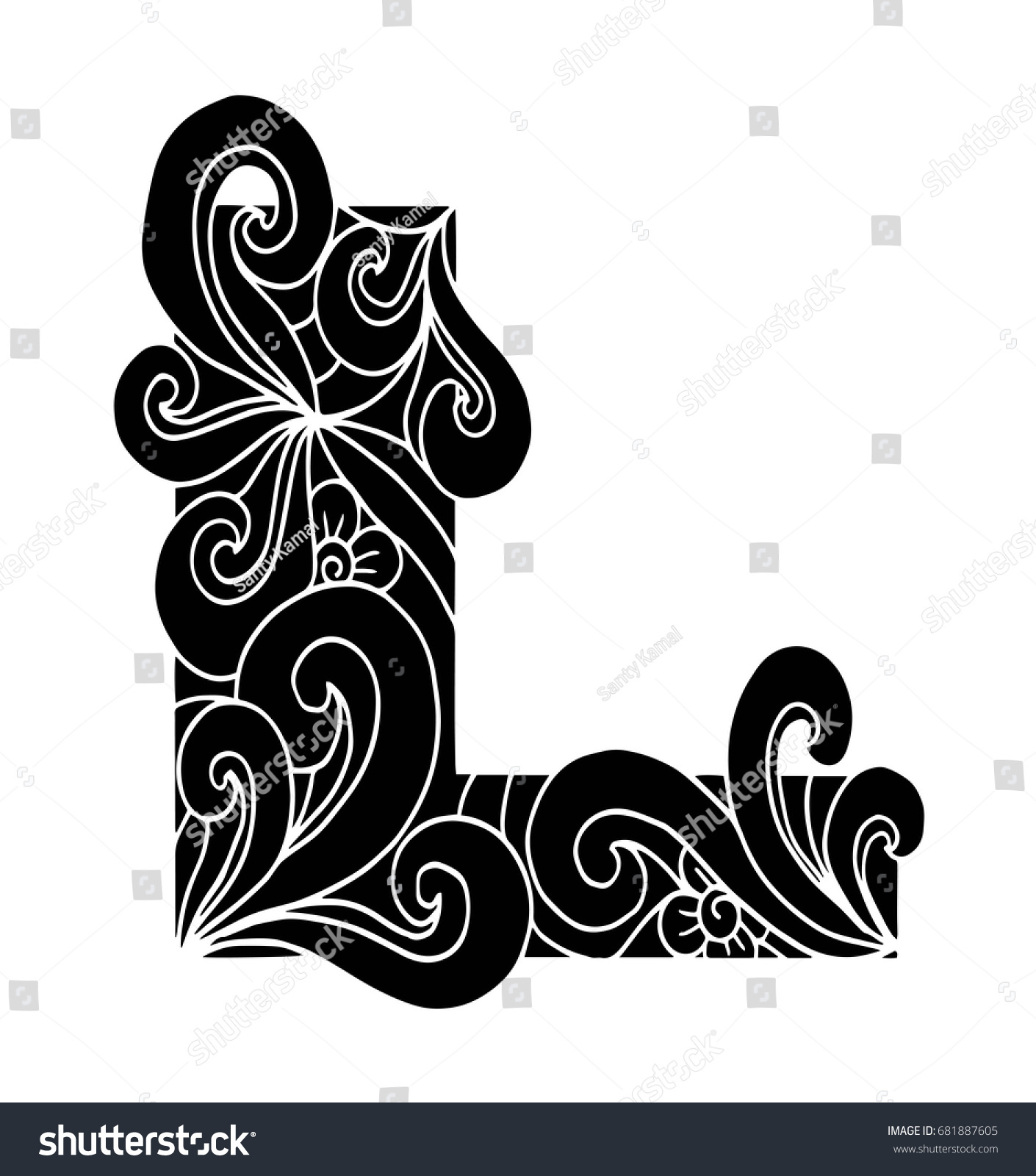 Zentangle Stylized Alphabet Letter L Doodle Stock Vector Royalty