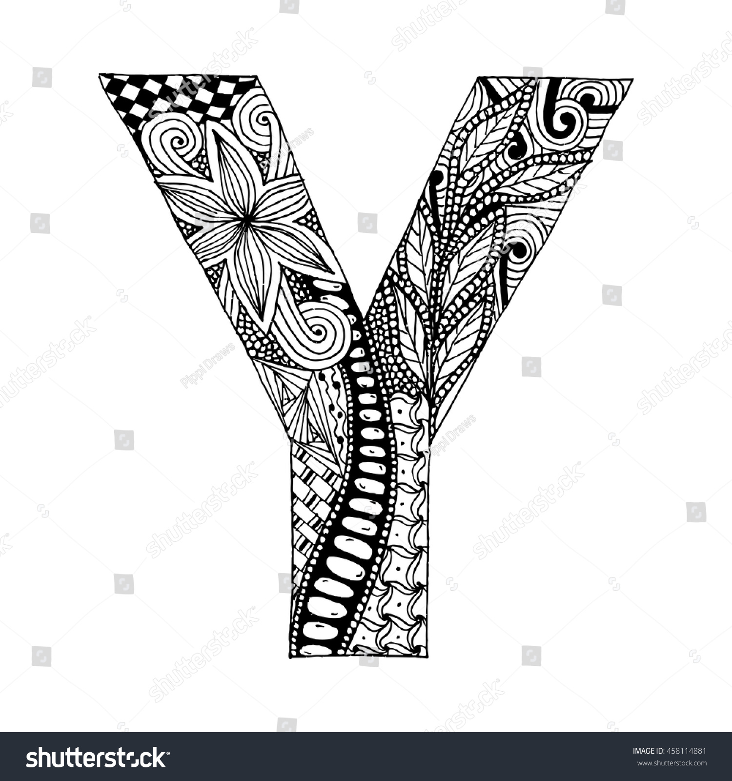 Zentangle Stylized Alphabet Letter Y Doodle Stock Vector Royalty