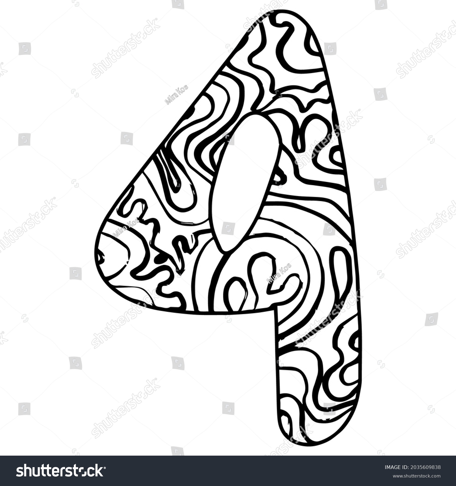 SVG of Zentangle stylized alphabet - number 4. Black white hand drawn doodle. Ethnic pattern. African, indian, totem, design, adult antistress coloring page. Simple flat vector illustration svg