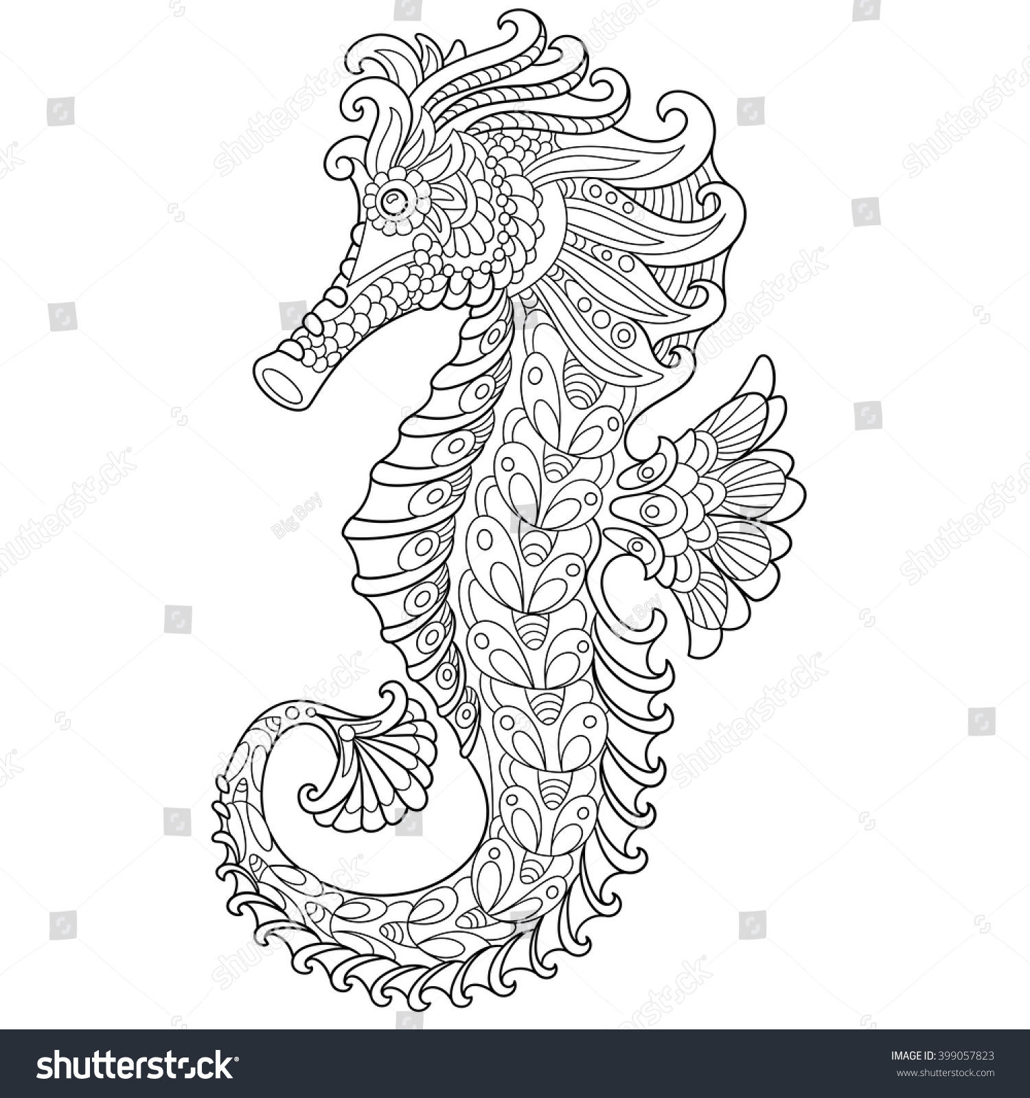 Zentangle Stylized Cartoon Seahorse Isolated On Stock Vector (Royalty ...