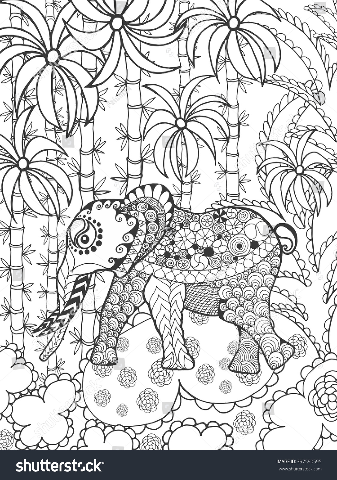 Zentangle Stylized Elephant Bamboo Forest Animals Stock Vector (Royalty ...