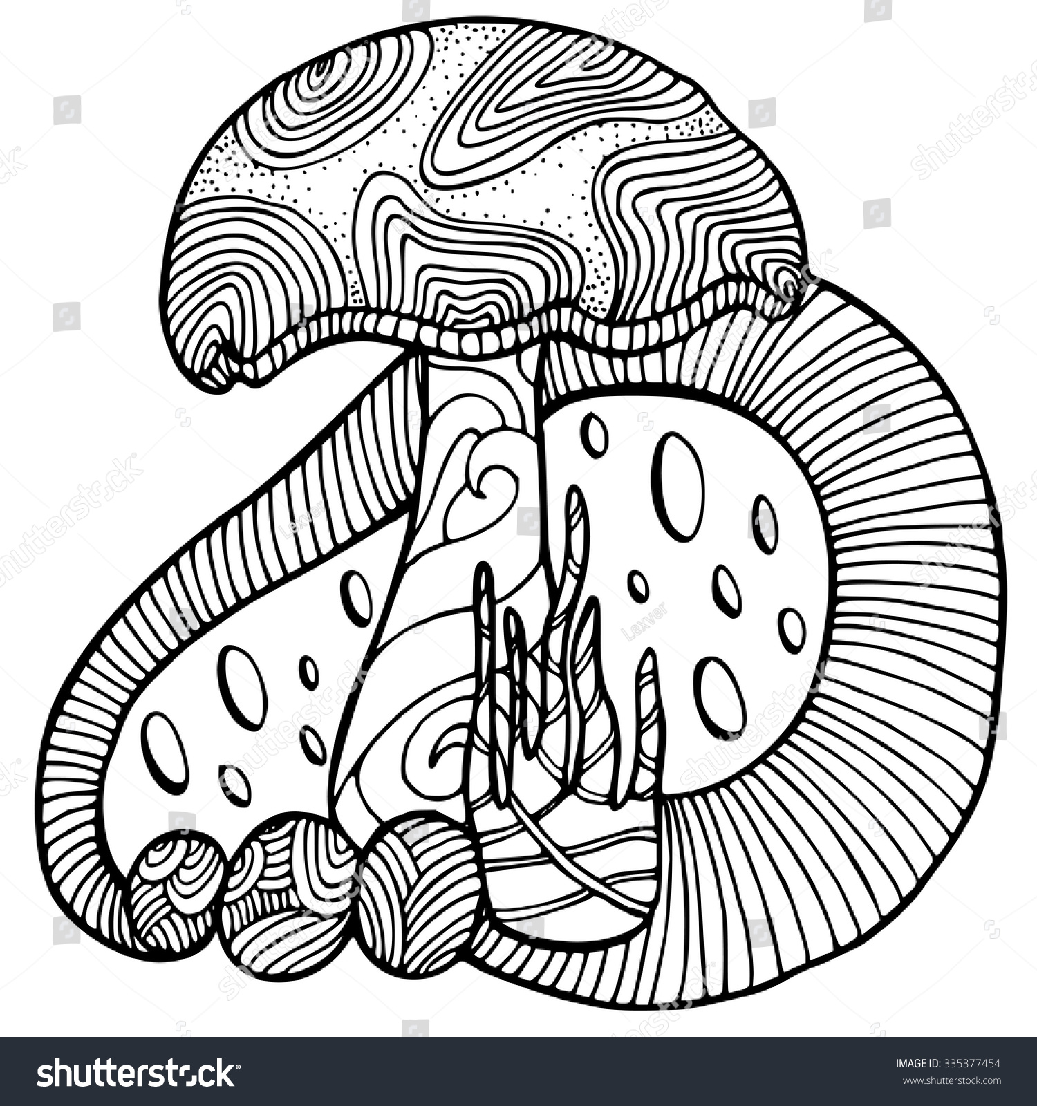 Zentangle Stylized Mushroom Adult Anti Stress เวกเตอร์สต็อก ปลอดค่า