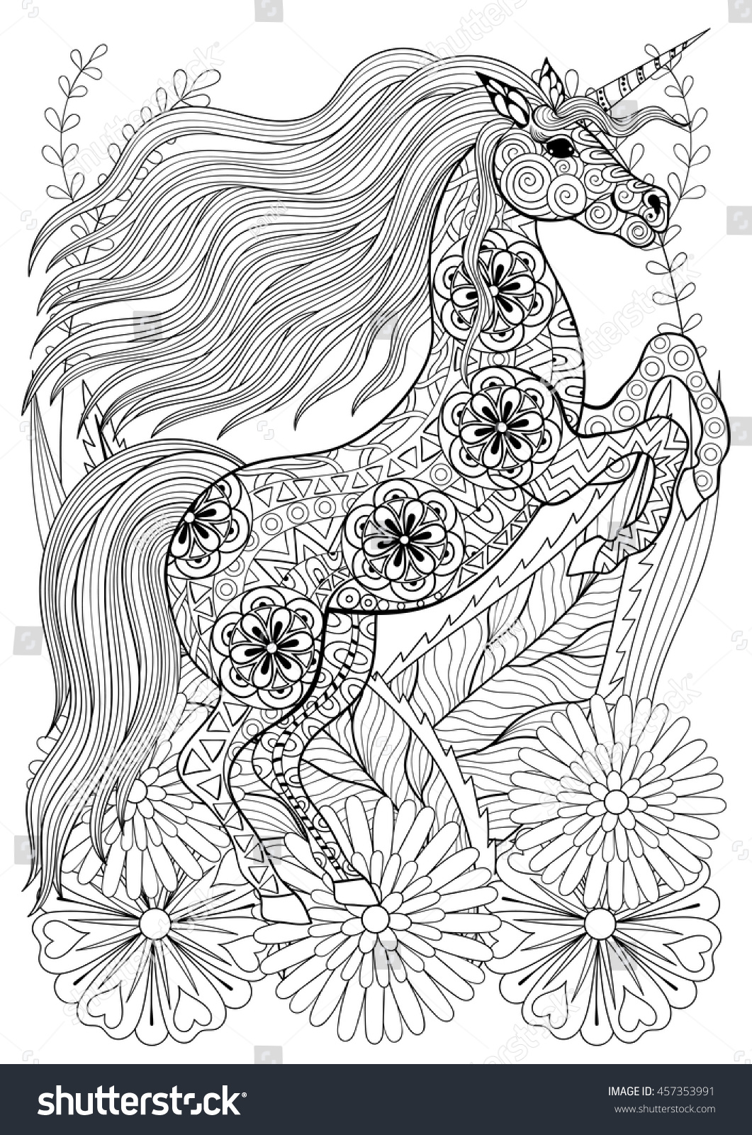 4400 Unicorn Coloring Pages With Flowers Pictures