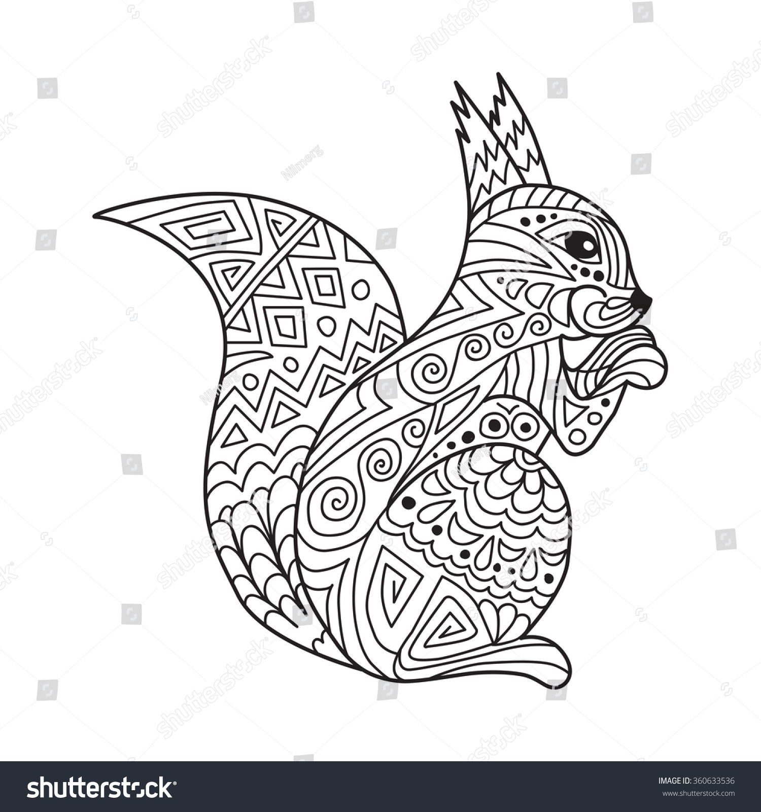 Zentangle Baikal Squirrel Adult Anti Stress Stock Vector 360633536  Shutterstock