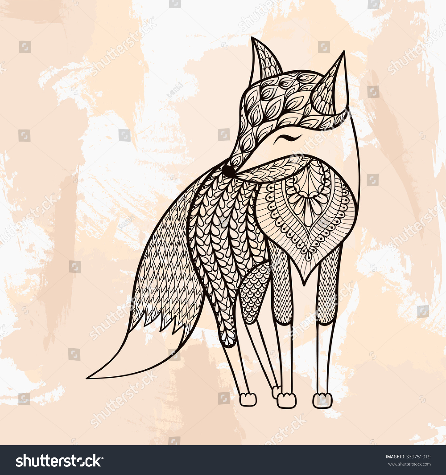 SVG of Zentangle vector Fox, tattoo in hipster style. Ornamental tribal patterned illustration for adult anti stress coloring pages. Hand drawn black sketch isolated on grunge background. Animal collection. svg