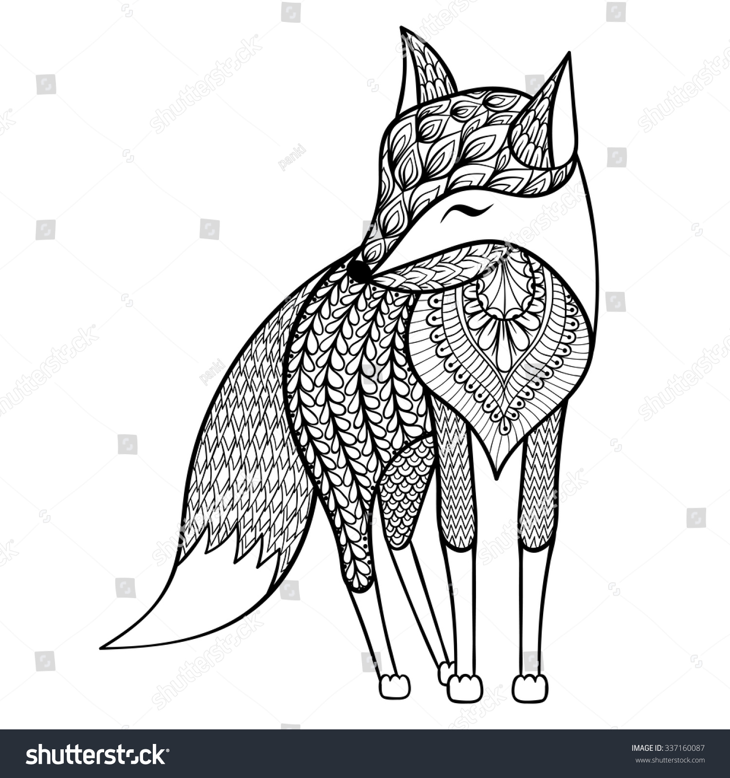 SVG of Zentangle vector happy Fox for adult anti stress coloring pages. Ornamental tribal patterned illustration for tattoo, poster, print. Hand drawn  sketch isolated on white background. Animal collection. svg