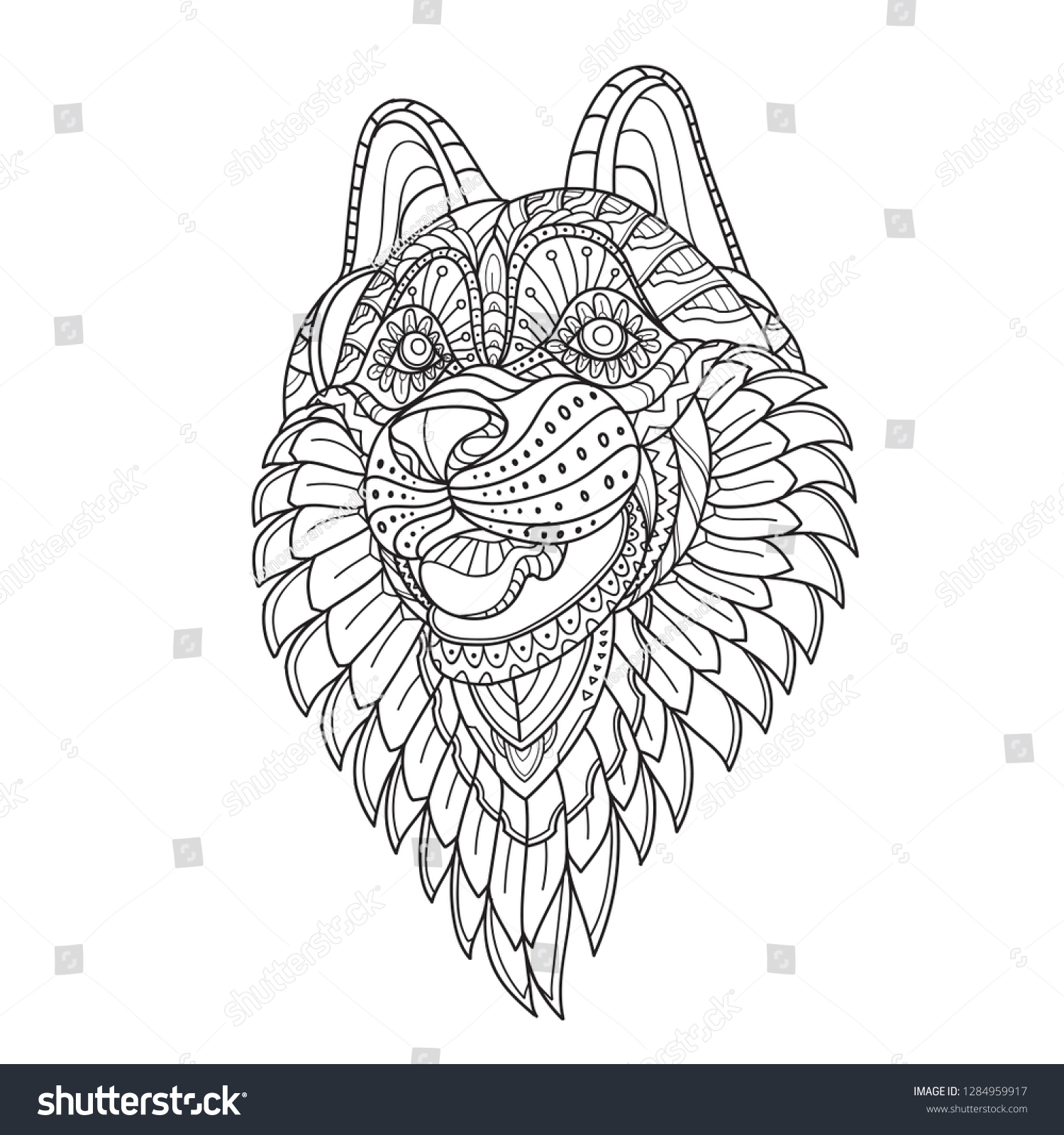 SVG of zentangle wolf. zentangle animal. Hand drawn doodle zentangle wolf head illustration. Decorative ornate vector wolf head drawing for coloring book -Vector svg