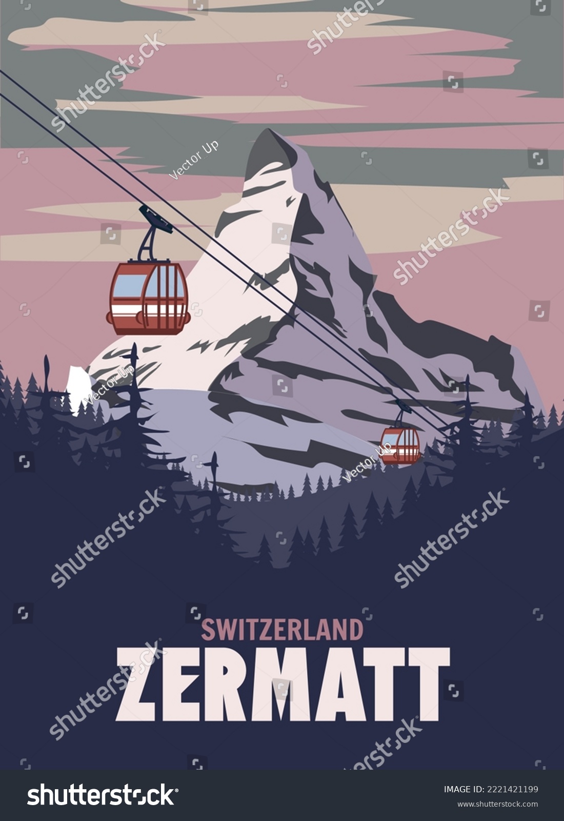 SVG of Zermatt Ski resort poster, retro. Alpes Winter travel card svg