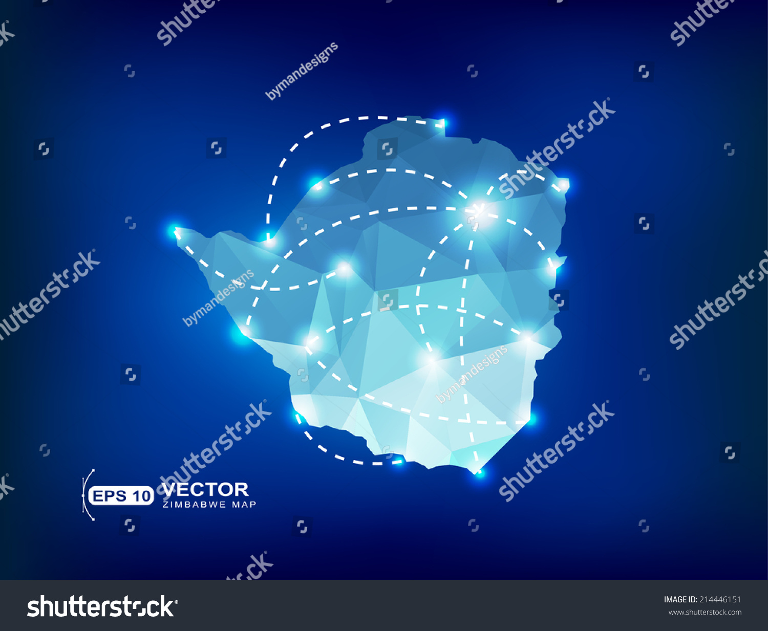 Zimbabwe Country Map Polygonal Spot Lights Stock Vector (Royalty Free ...