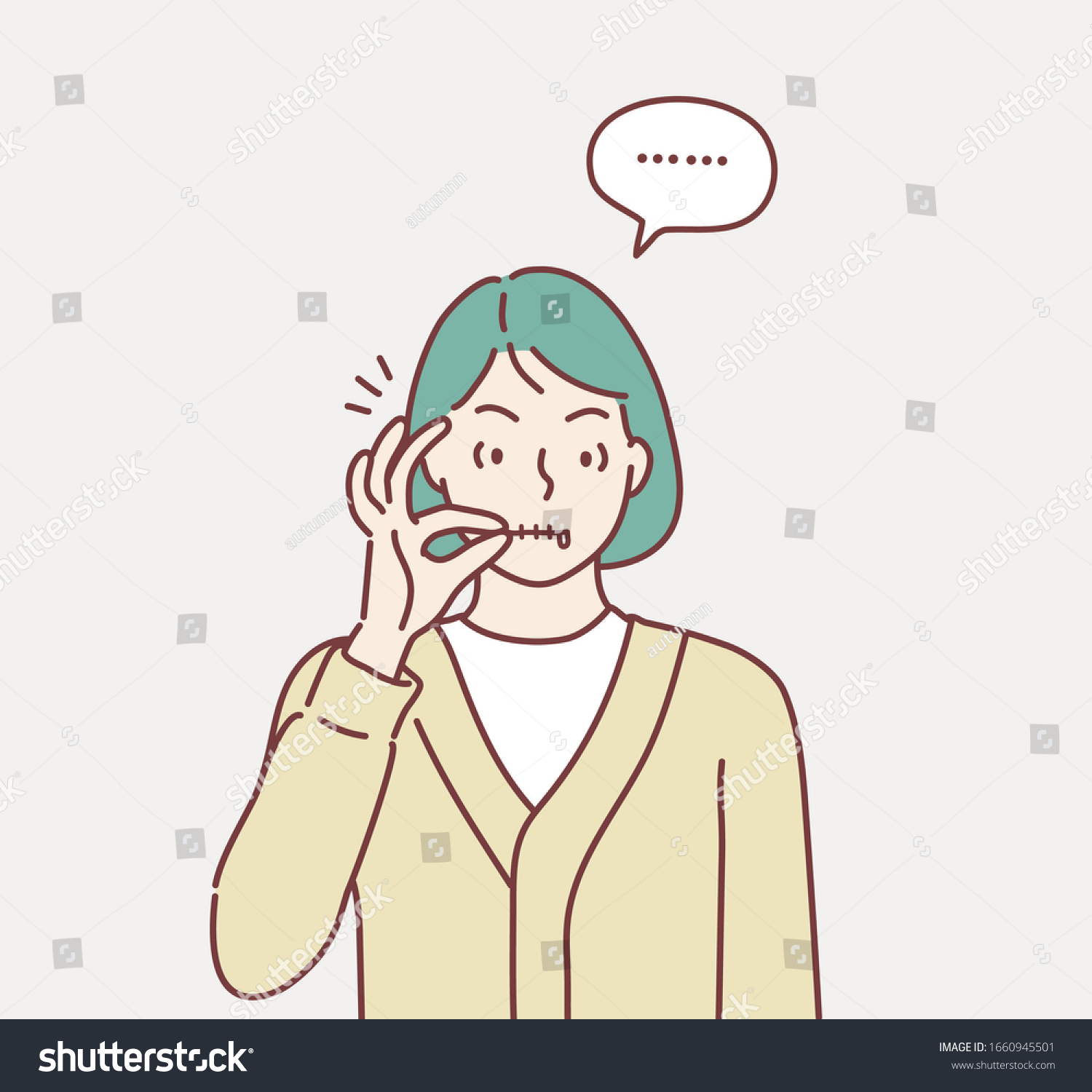 SVG of Zipping her mouth, abstract background in shut up concept. Hand drawn style vector design illustrations. svg