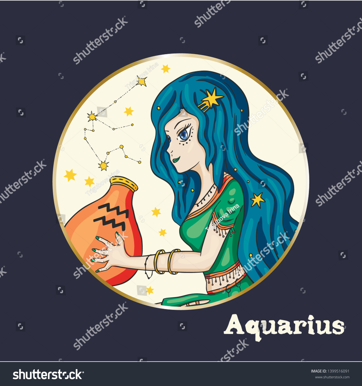 Zodiac Aquarius Girl Vector Sign Cartoon Stock Vector (Royalty Free ...