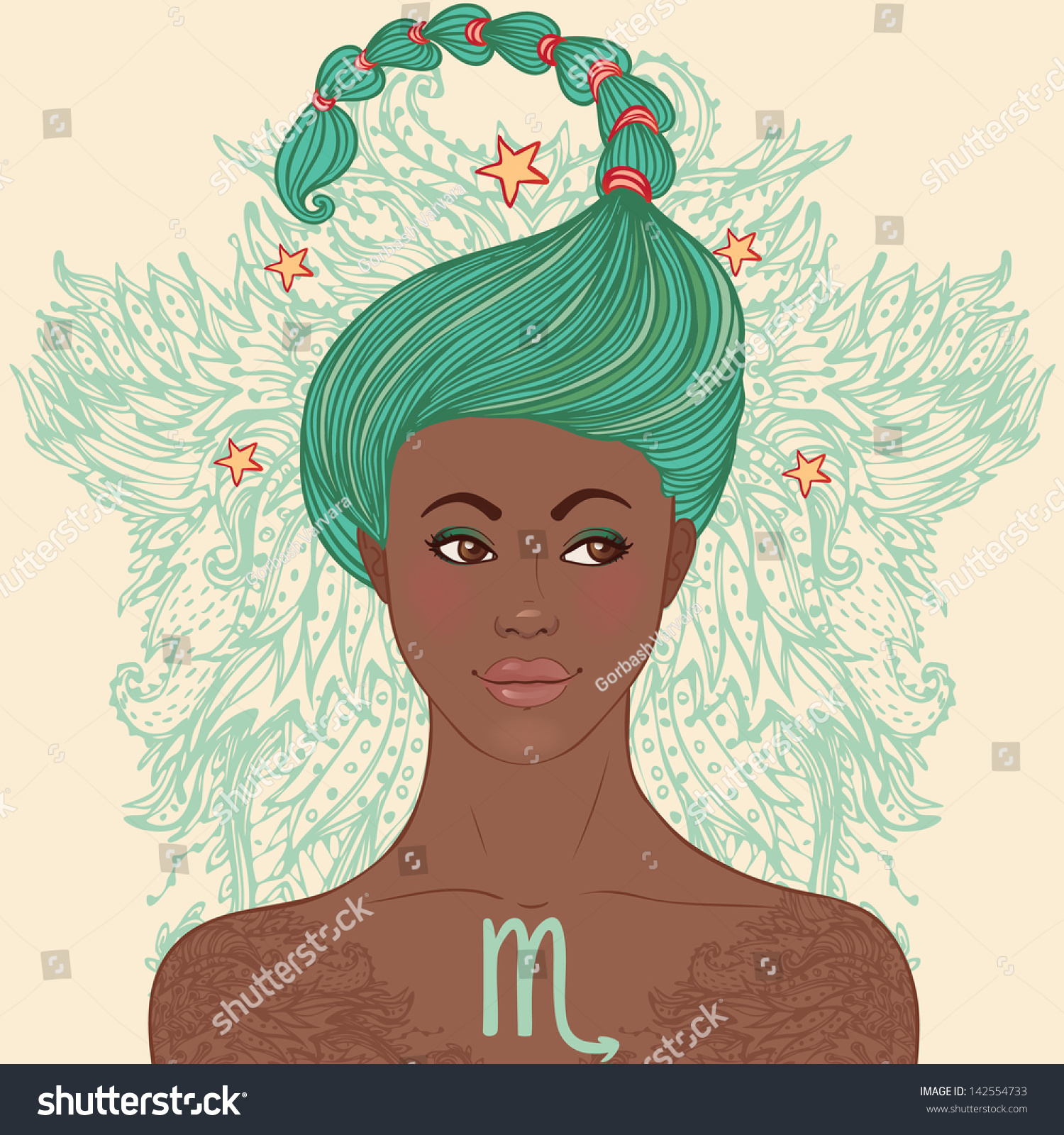 Zodiac Beautiful Girls Set (African American Version). Scorpio. Stock ...