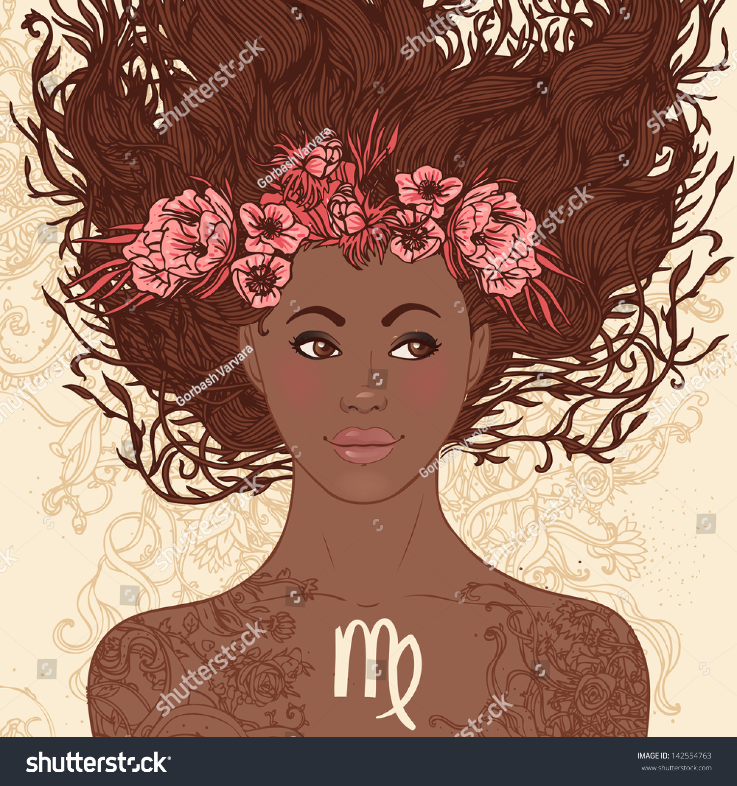 Zodiac Beautiful Girls Set African American Stock Vector 142554763 ...