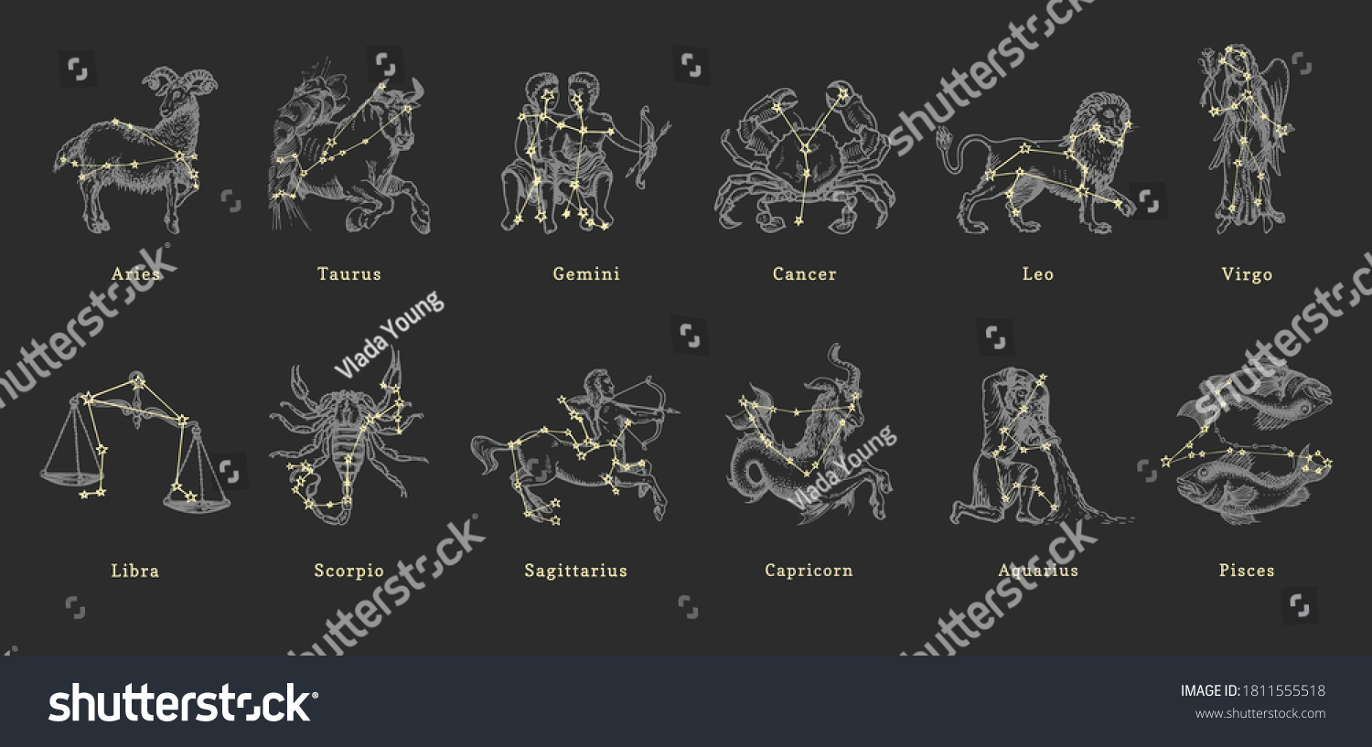 Zodiac Constellations On Background Hand Drawn Stock Vector Royalty Free 1811555518 Shutterstock 0935