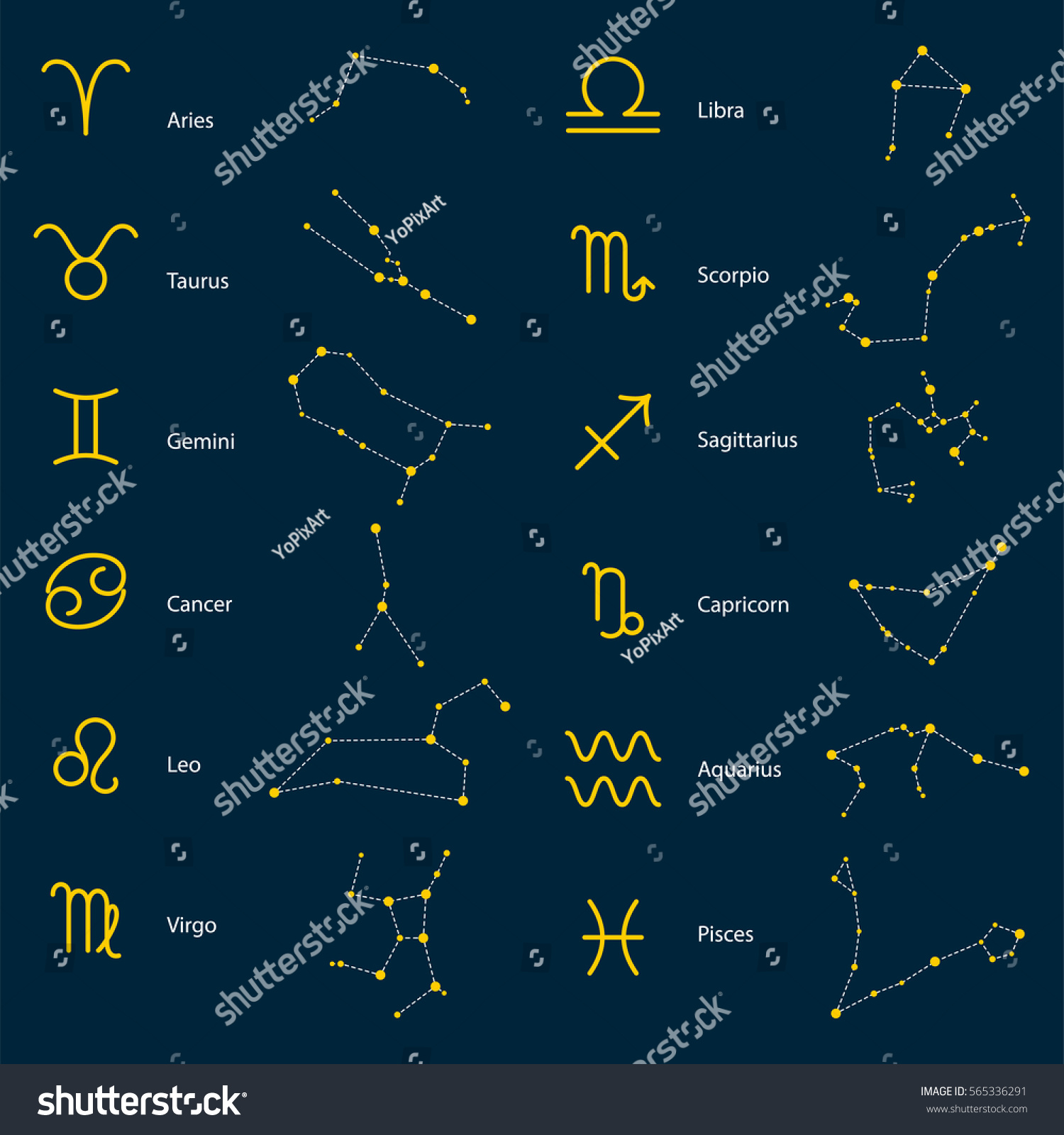 Zodiac Constellations Vector Symbols Astrology Stars Stock Vector ...