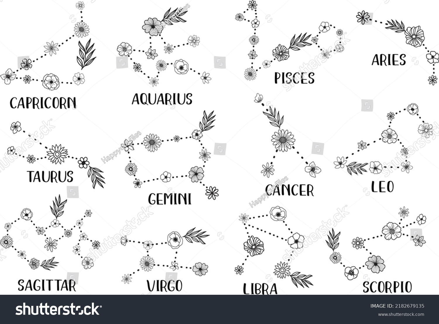 SVG of Zodiac Floral Signs Svg Hand Drawn Flower Astrology Horoscope Clipart svg