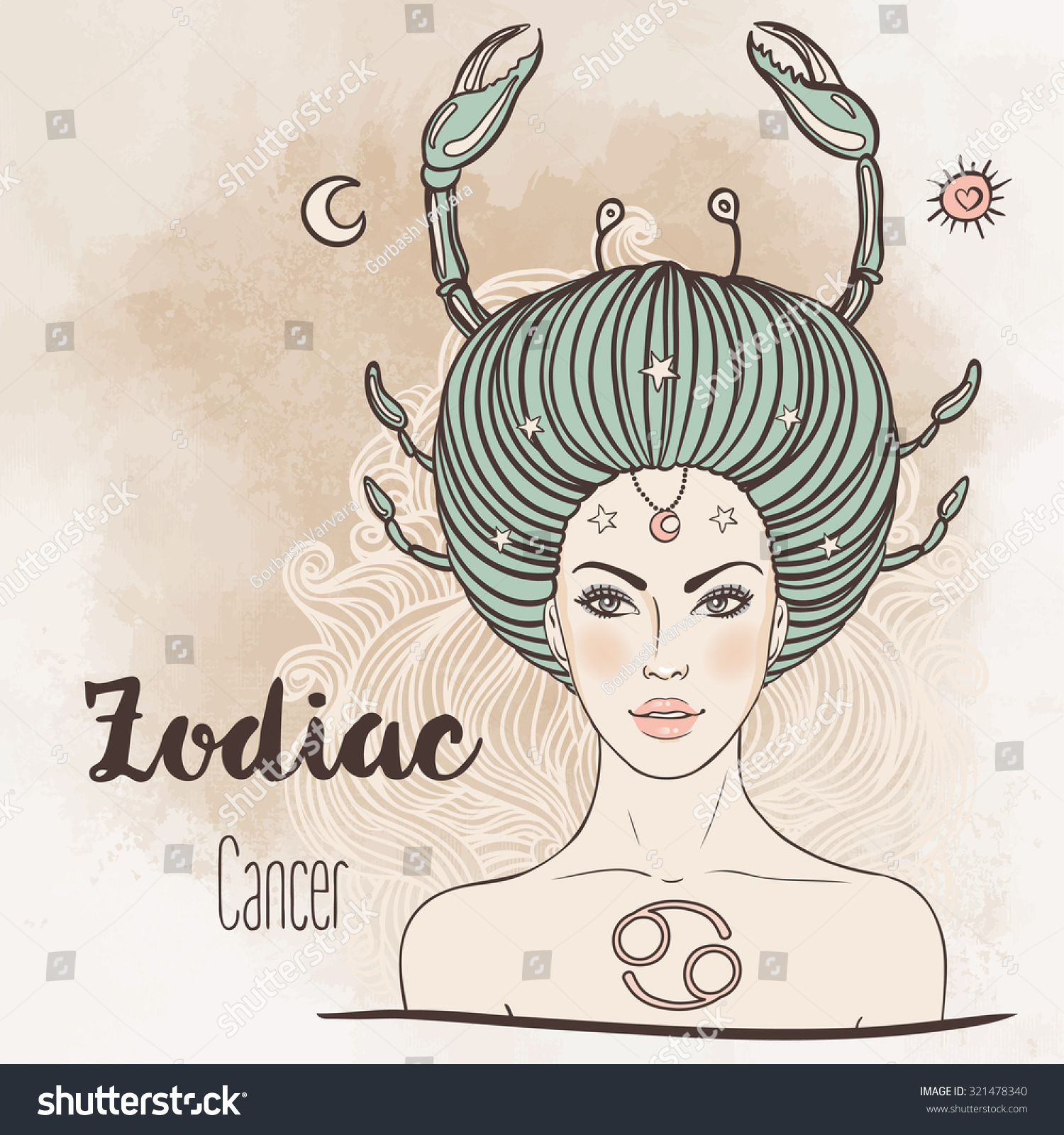 Zodiac: Illustration Of Cancer Astrological Sign As A Beautiful Girl ...