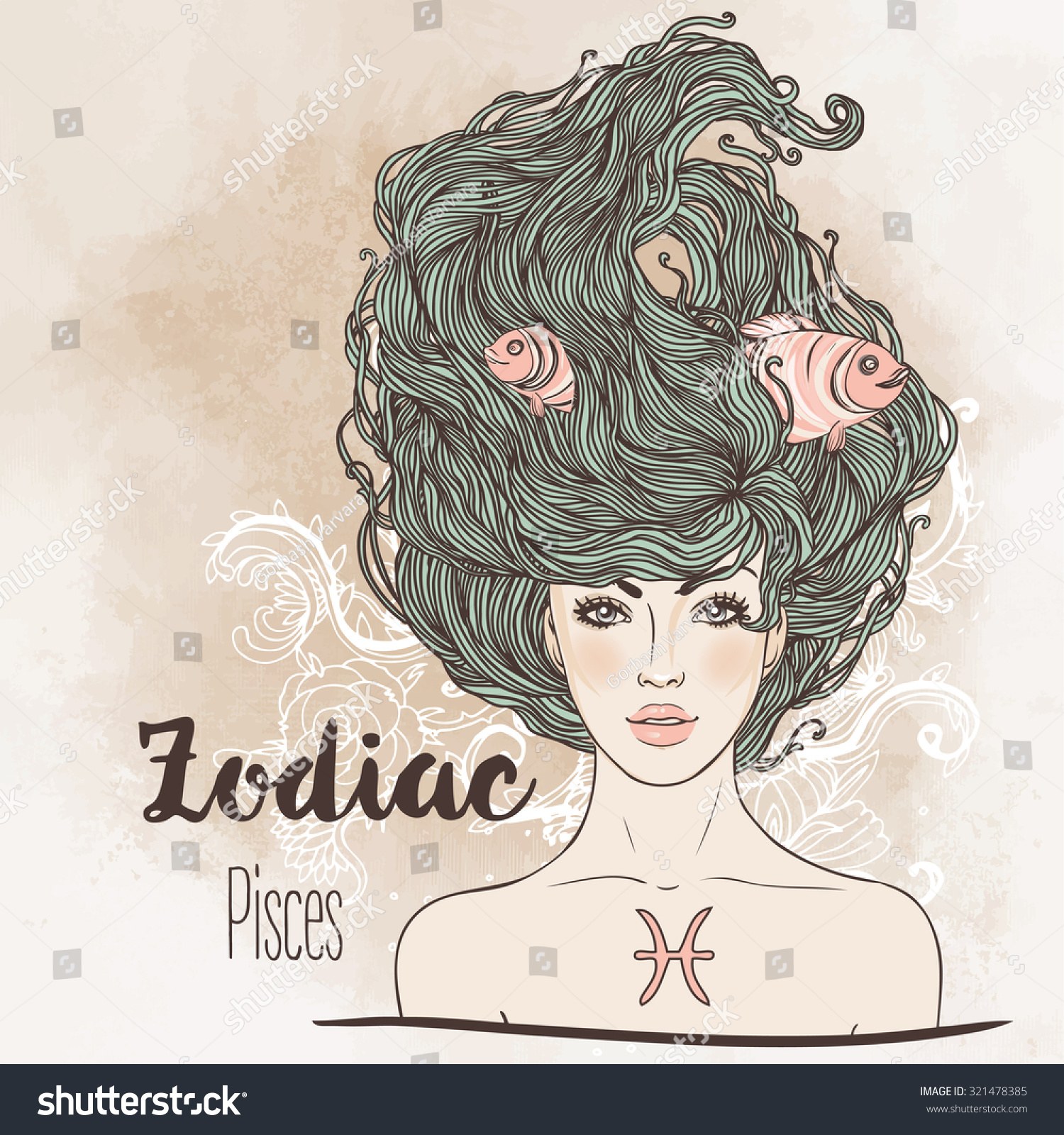 Zodiac Illustration Pisces Zodiac Sign Beautiful Stock Vector (Royalty ...