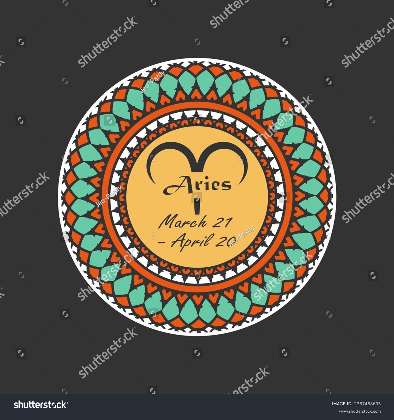 SVG of Zodiac sign Aries in a round paterned frame. Icon, emblem on a black background. Vector illustration svg