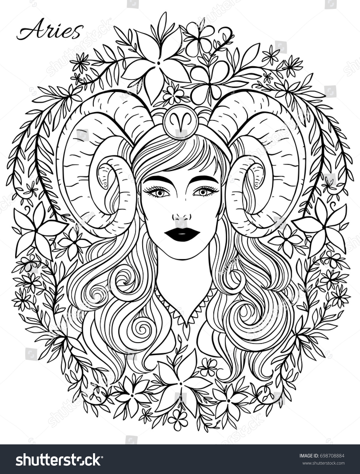 Download Zodiac Sign Aries Woman Hand Drawn Stock Vector 698708884 - Shutterstock