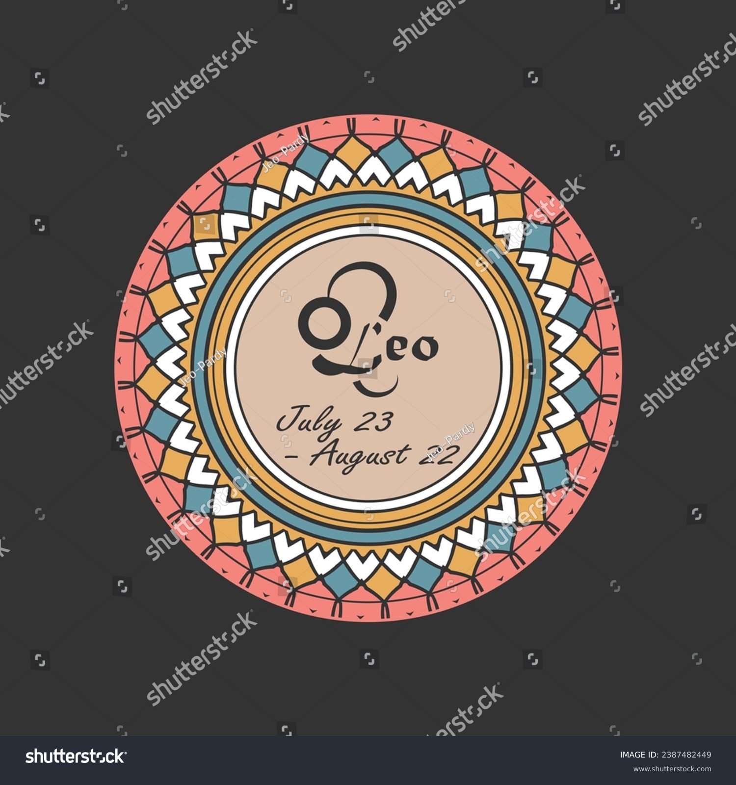 SVG of Zodiac sign Leo in a round paterned frame. Multi-colored icon, emblem on a black background. Vector illustration svg