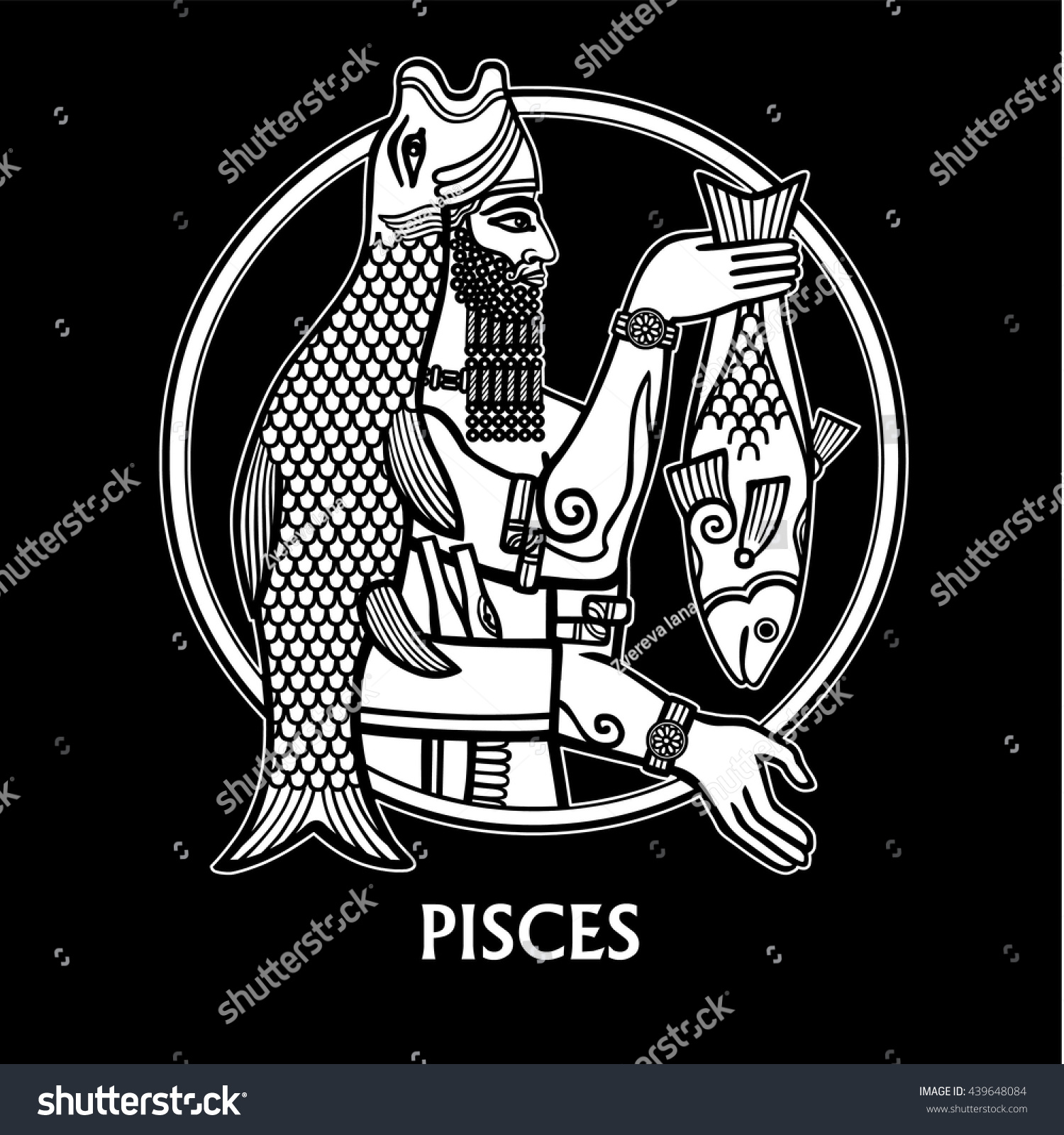 Zodiac Sign Pisces Character Sumerian Mythology Stock Vector 439648084 ...