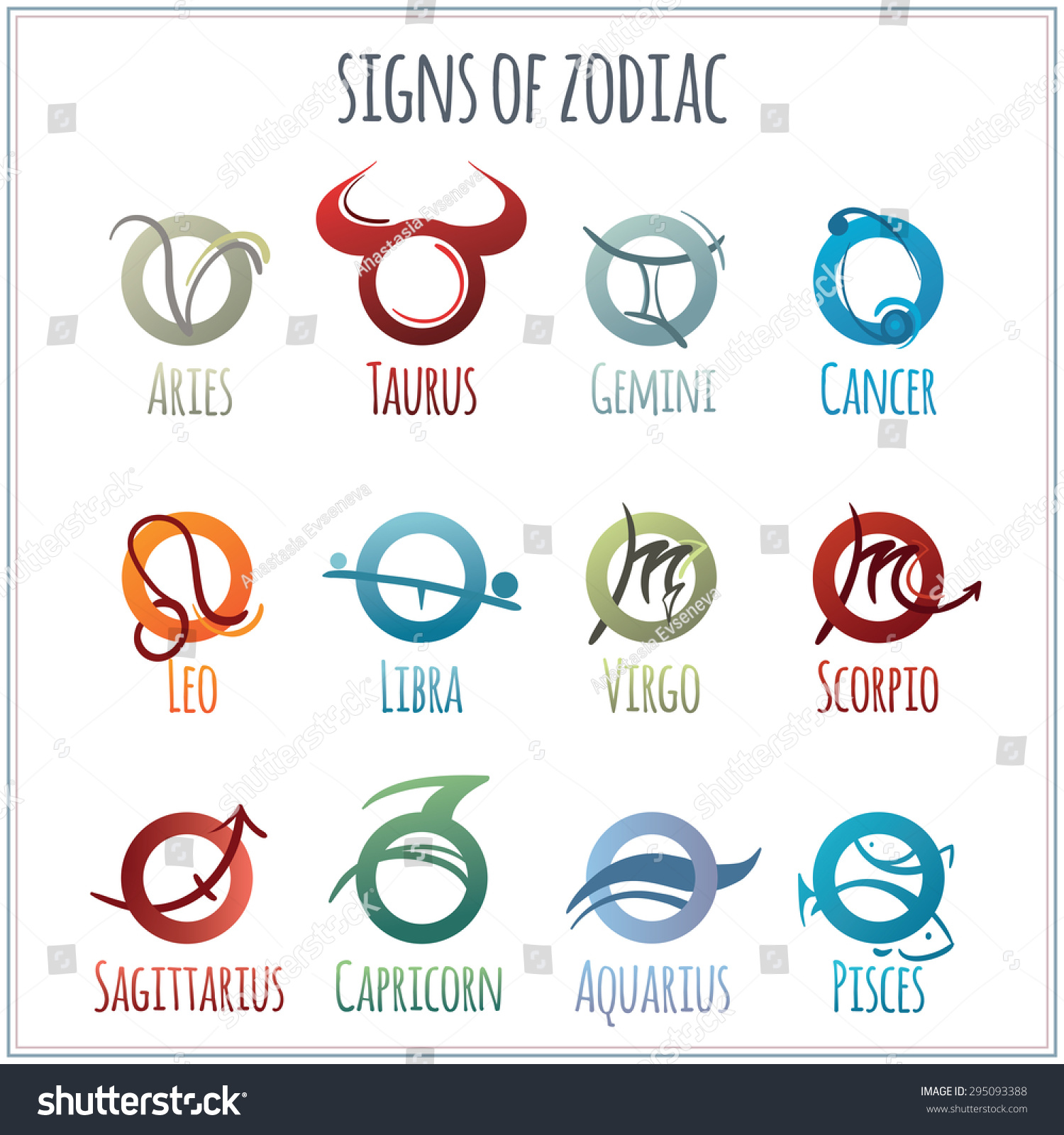 Zodiac Signs Astrology Symbols Trendy Zodiac Stock Vector 295093388 ...