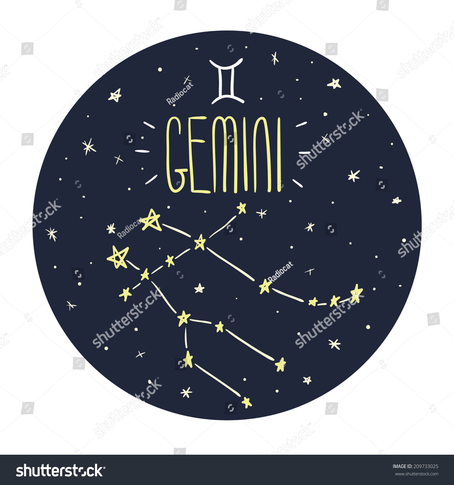 Zodiac Signs Doodle Set Gemini Stock Vector (Royalty Free) 209733025 ...