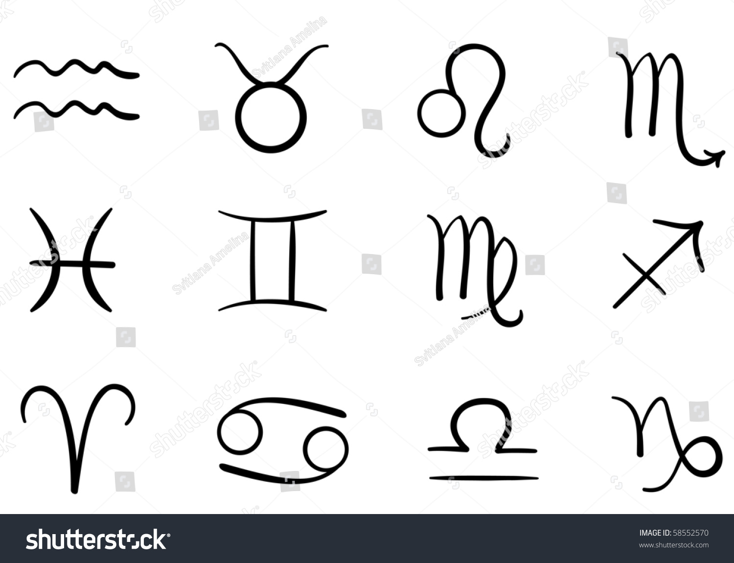 Zodiac Signs On White Background Stock Vector 58552570 - Shutterstock