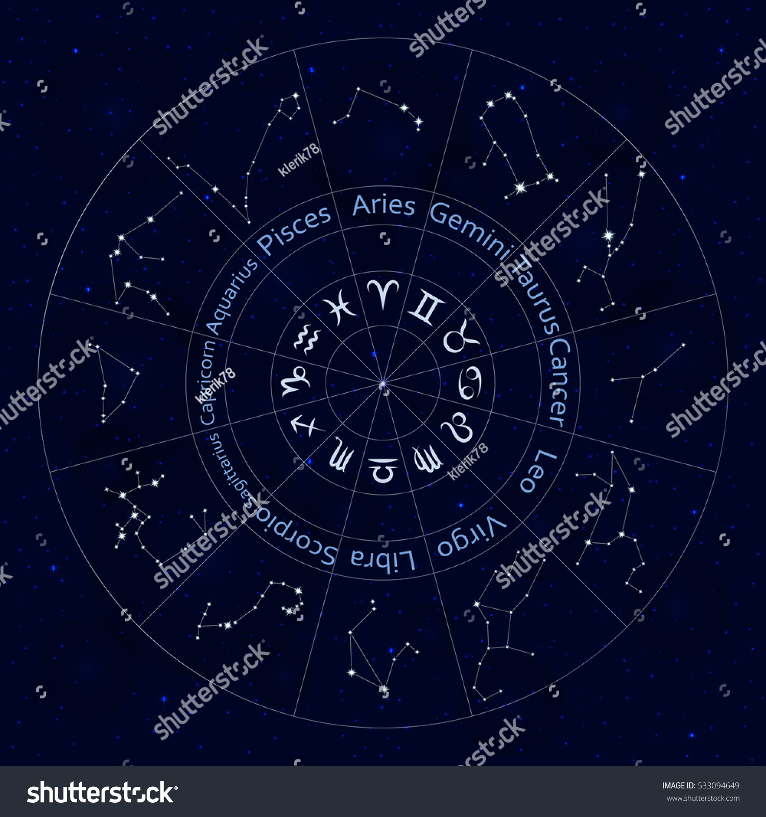 Zodiac Signs Set All Horoscope Constellation Stock Vector (Royalty Free ...