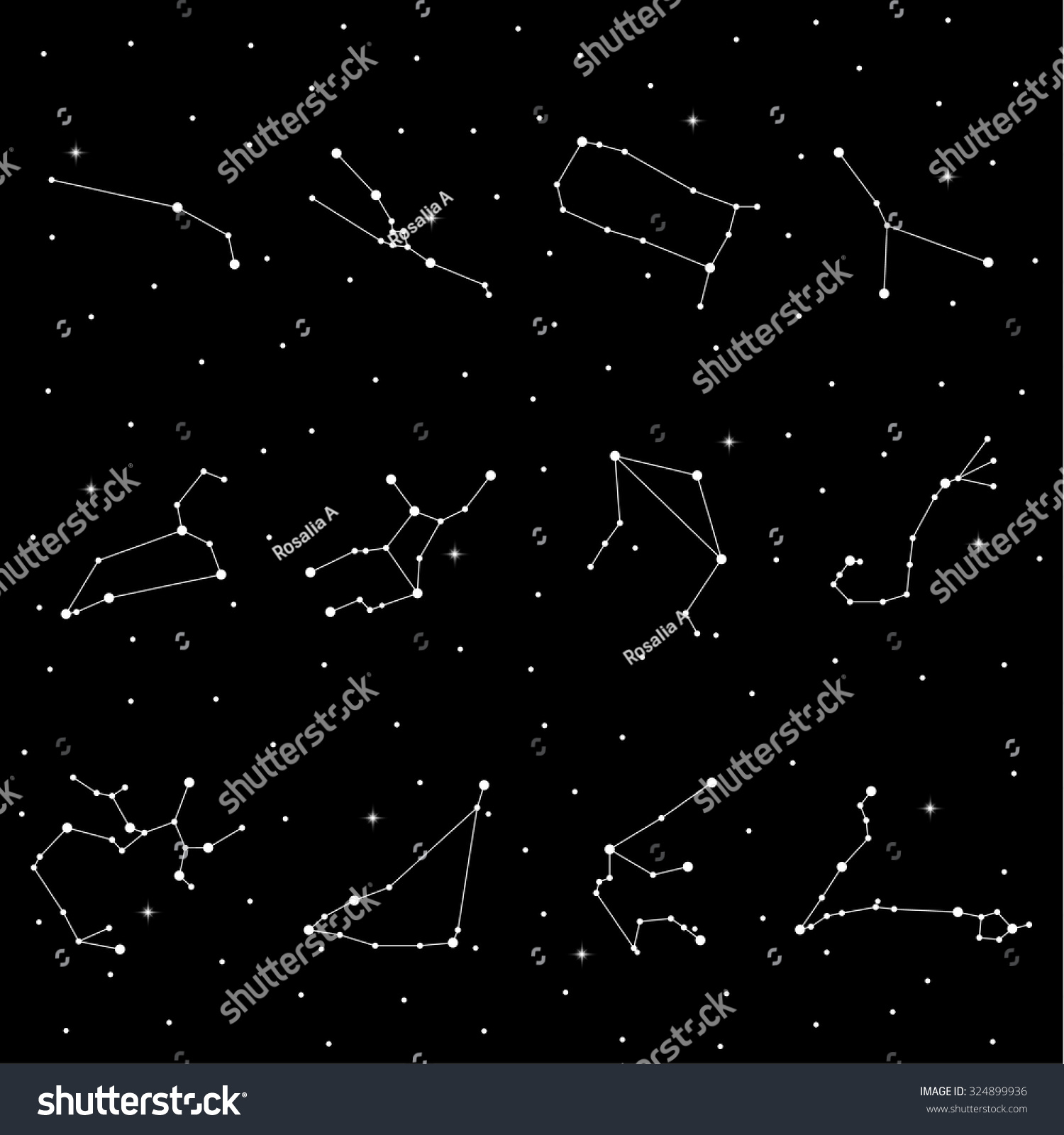 Zodiac Signs Vector Illustration. Vector Sky Map, Constellations, Stars ...