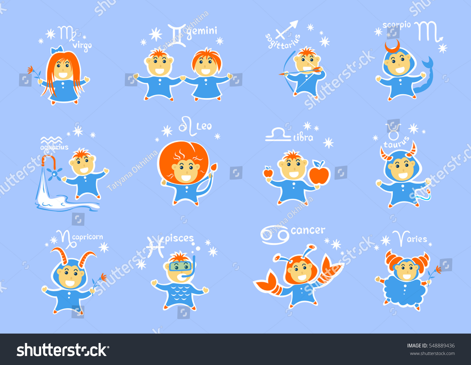 Vektor Stok Zodiac Signs Vector Set Isolated On Tanpa Royalti 548889436 Shutterstock 6530