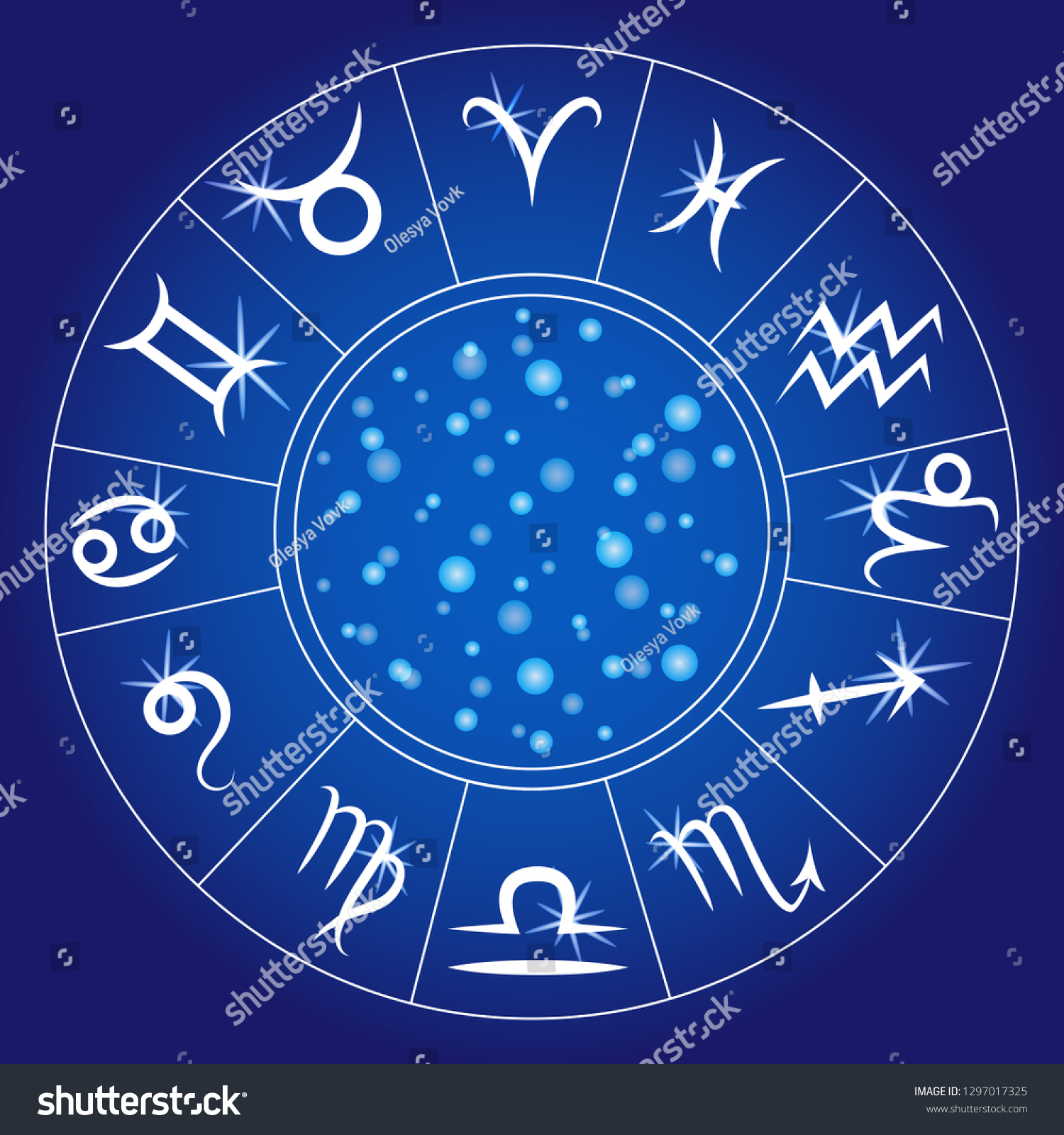 Zodiac Signs Zodiacal Round Astrological Calendar Stock Vector (Royalty