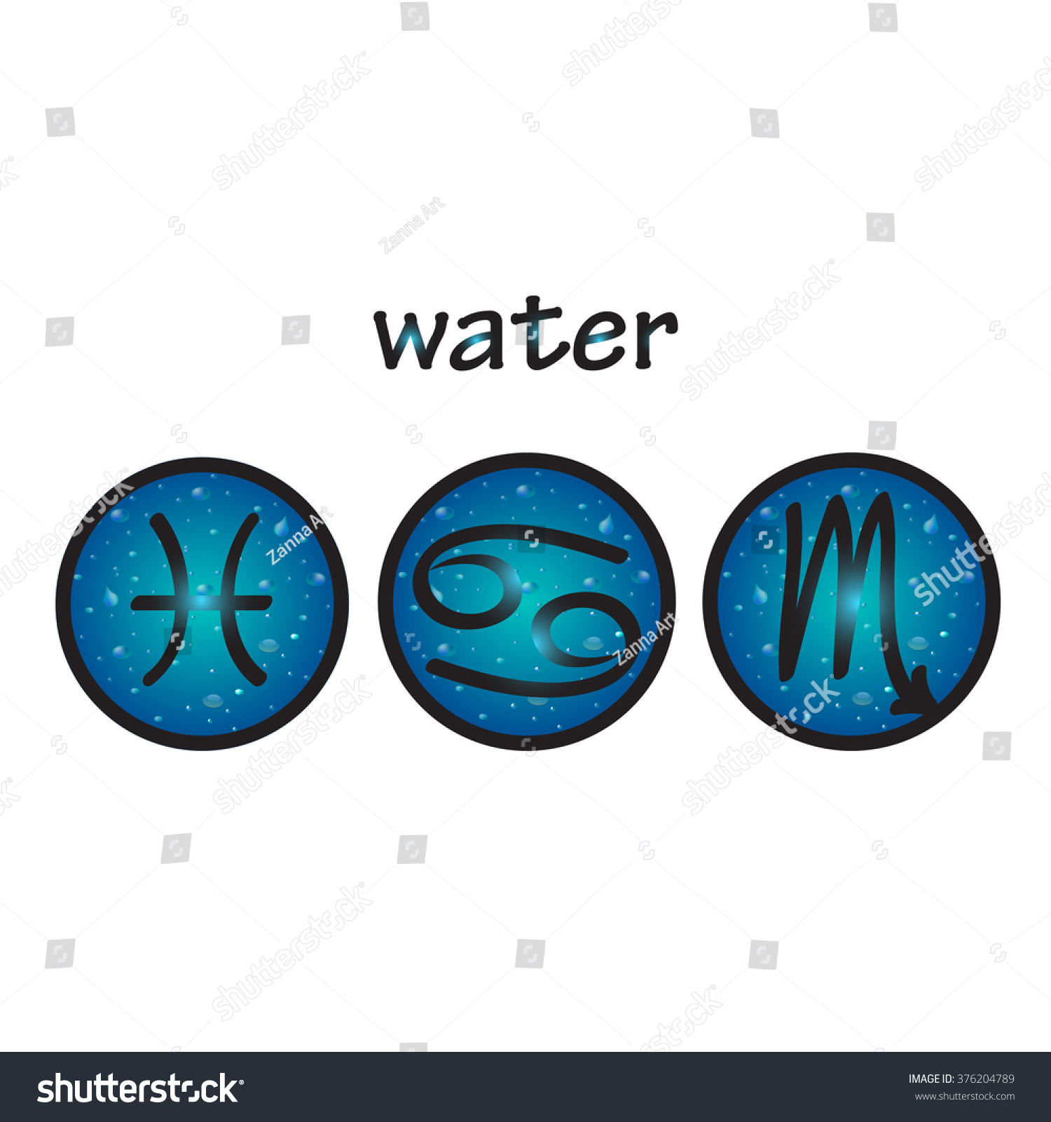 Zodiac Symbols Water Element Pisces Cancer Stock Vector Royalty Free 376204789