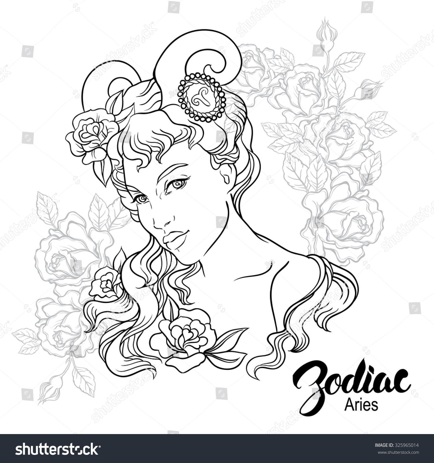 Zodiac Vector Illustration Aries Girl Flowers Stock Vector 325965014 ...