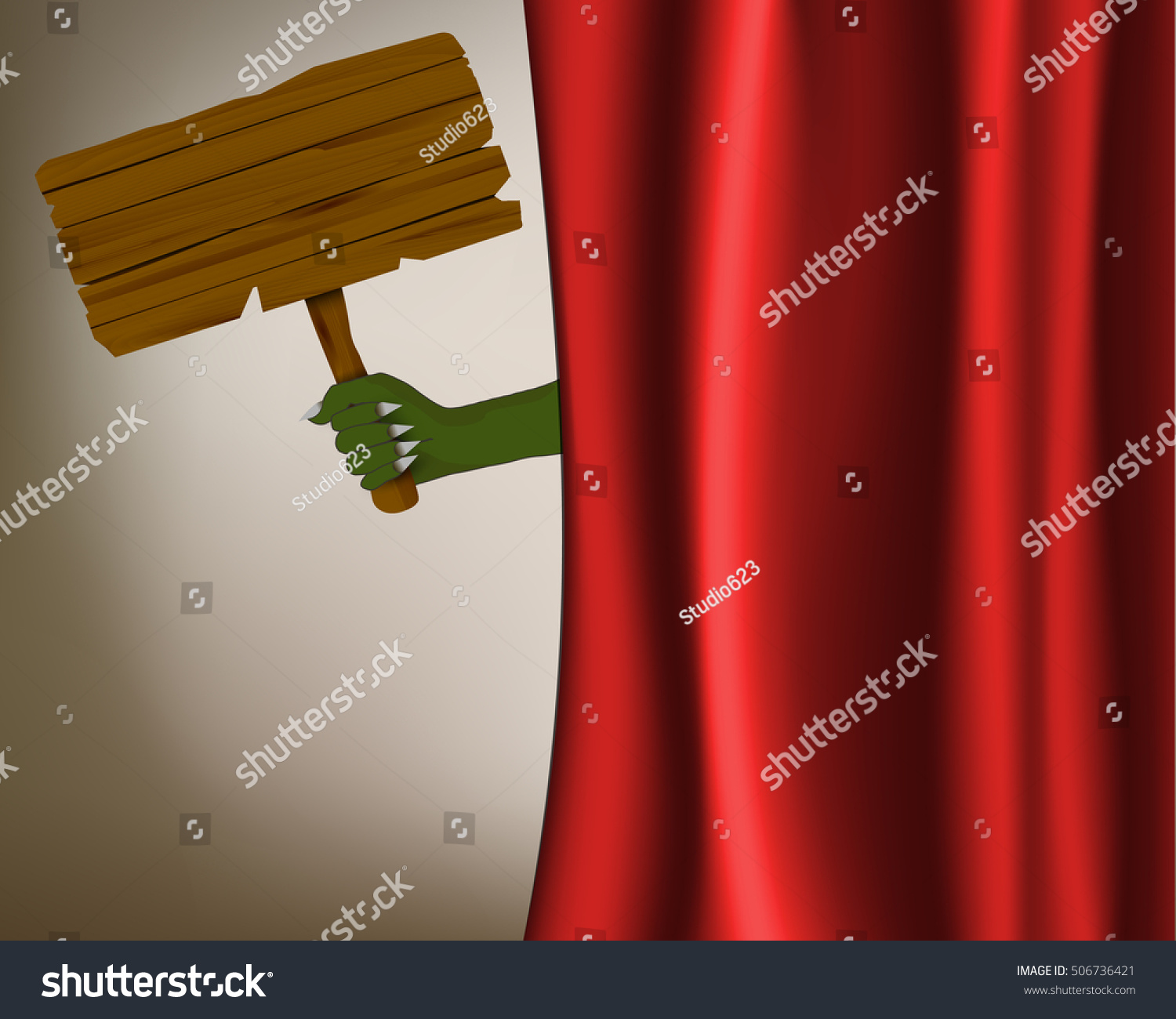 Zombie Hand Hold Blank Wooden Signboardconcept Stock Vector Royalty Free Shutterstock