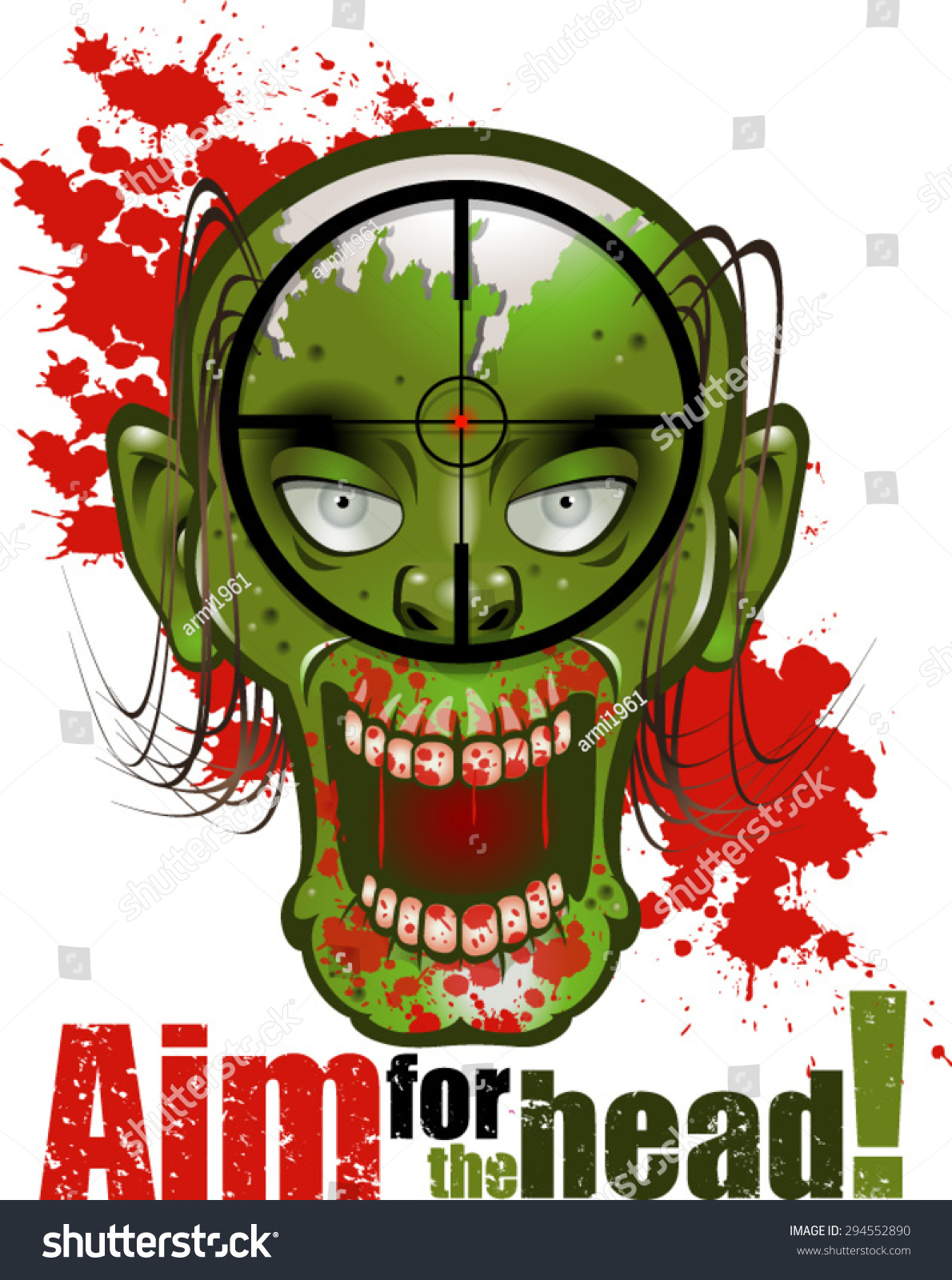 zombie head shooting target stock vector 294552890