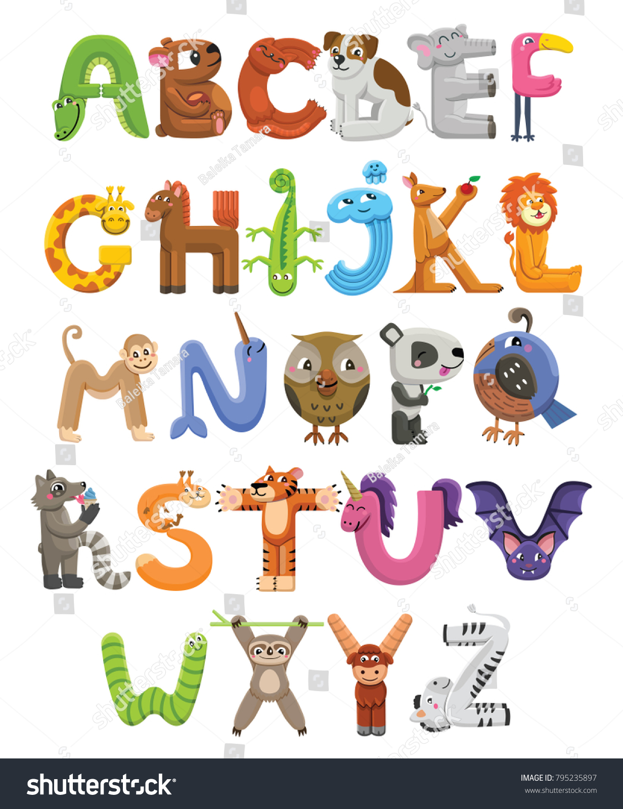 Zoo Alphabet Animal Alphabet Letters Z Stock Vector Royalty Free