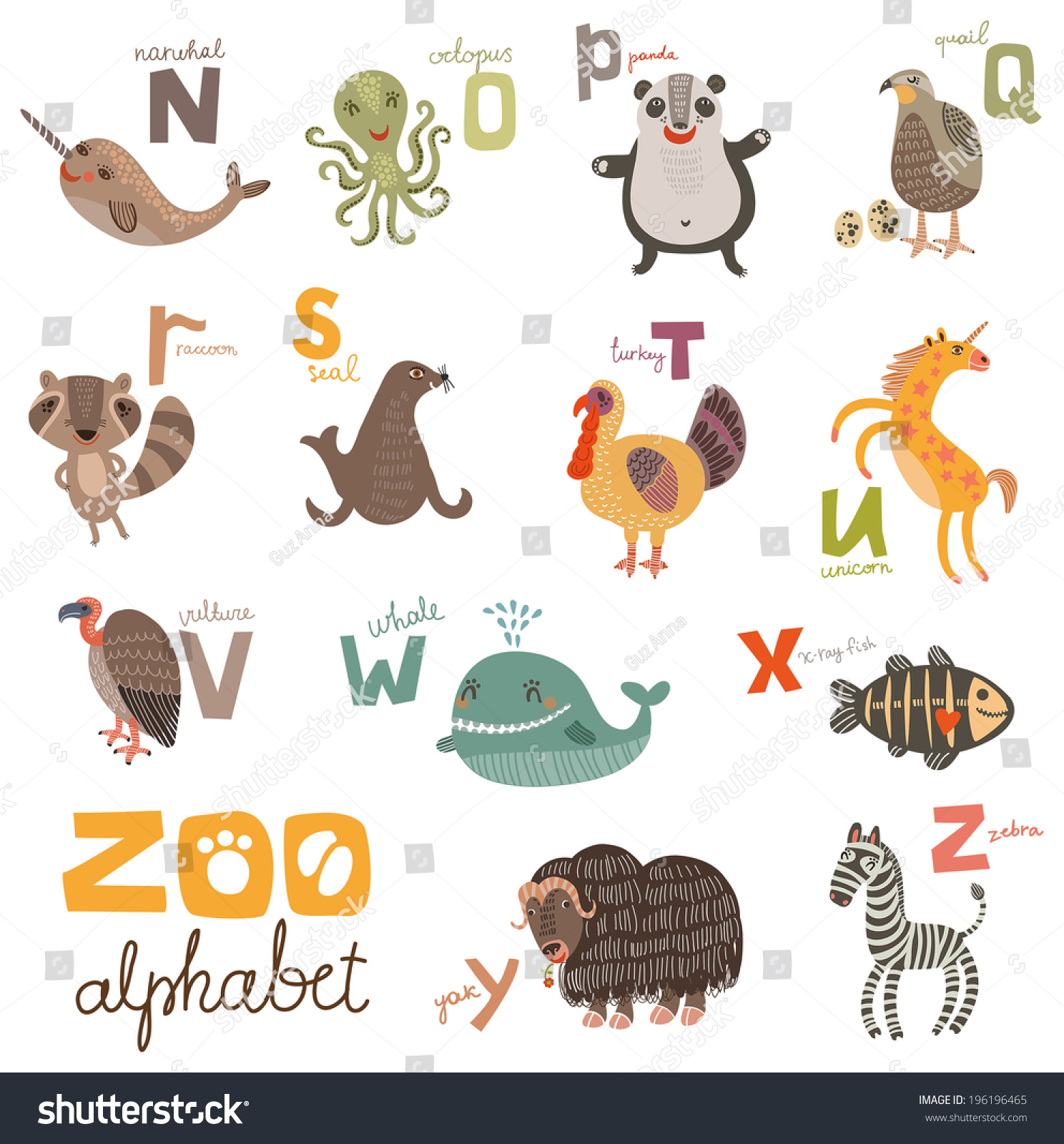 Zoo Alphabet In Vector Part 2 - 196196465 : Shutterstock