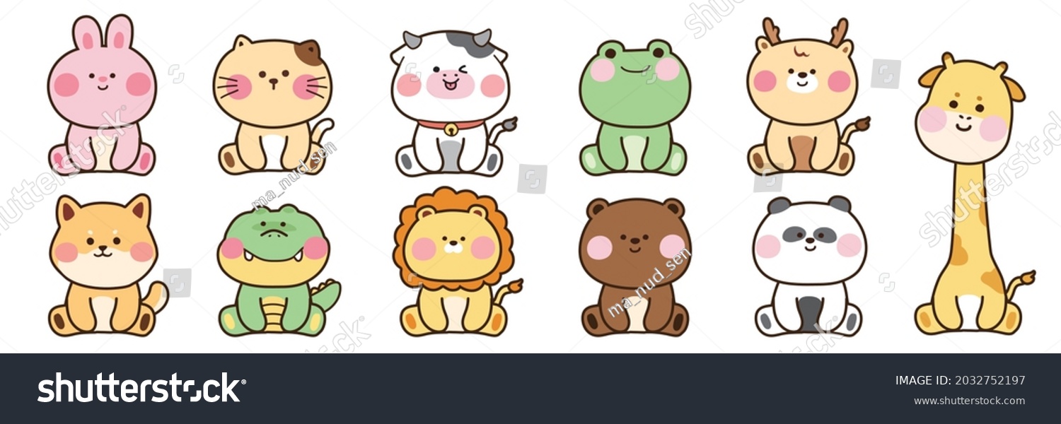 SVG of Zoo collection.Set of cute animals cartoon character design.Dog,cat,rabbit,bear,lion,deer,frog,cow,crocodile,giraffe hand drawn.Image.Art.Kid graphic.Isolated.Sticker.Collection.Vector.Illustration. svg
