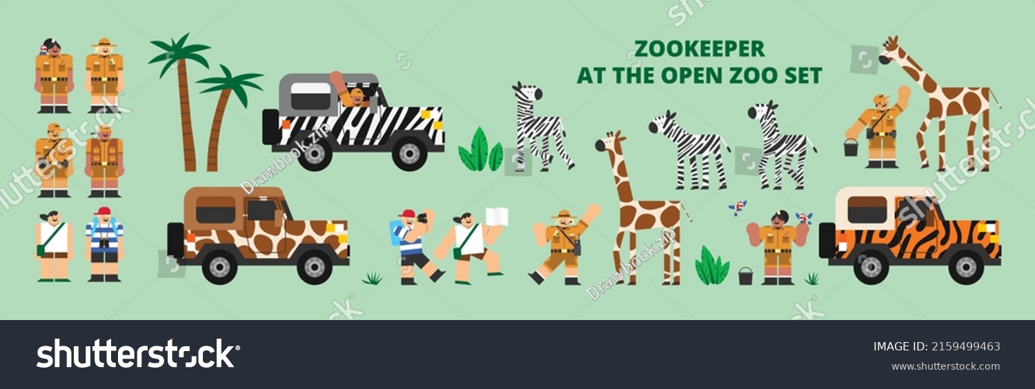 SVG of Zookeeper at the open zoo Set Flat Design Character Illustration svg