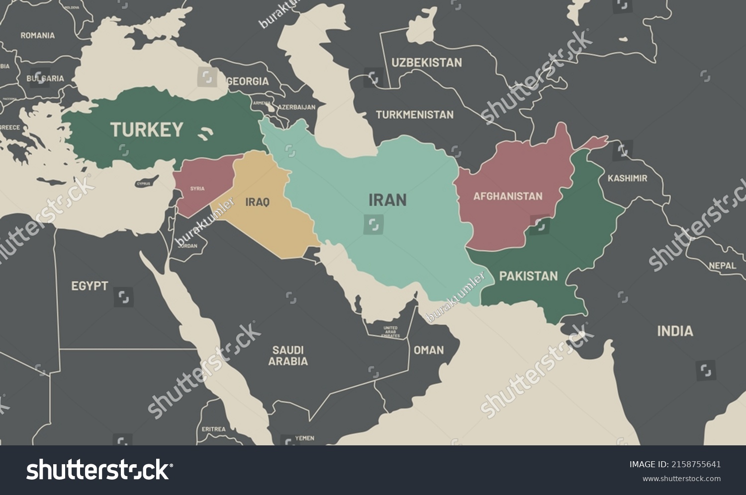 Zoomed Map Middle East Country Borders Stock Vector (royalty Free 