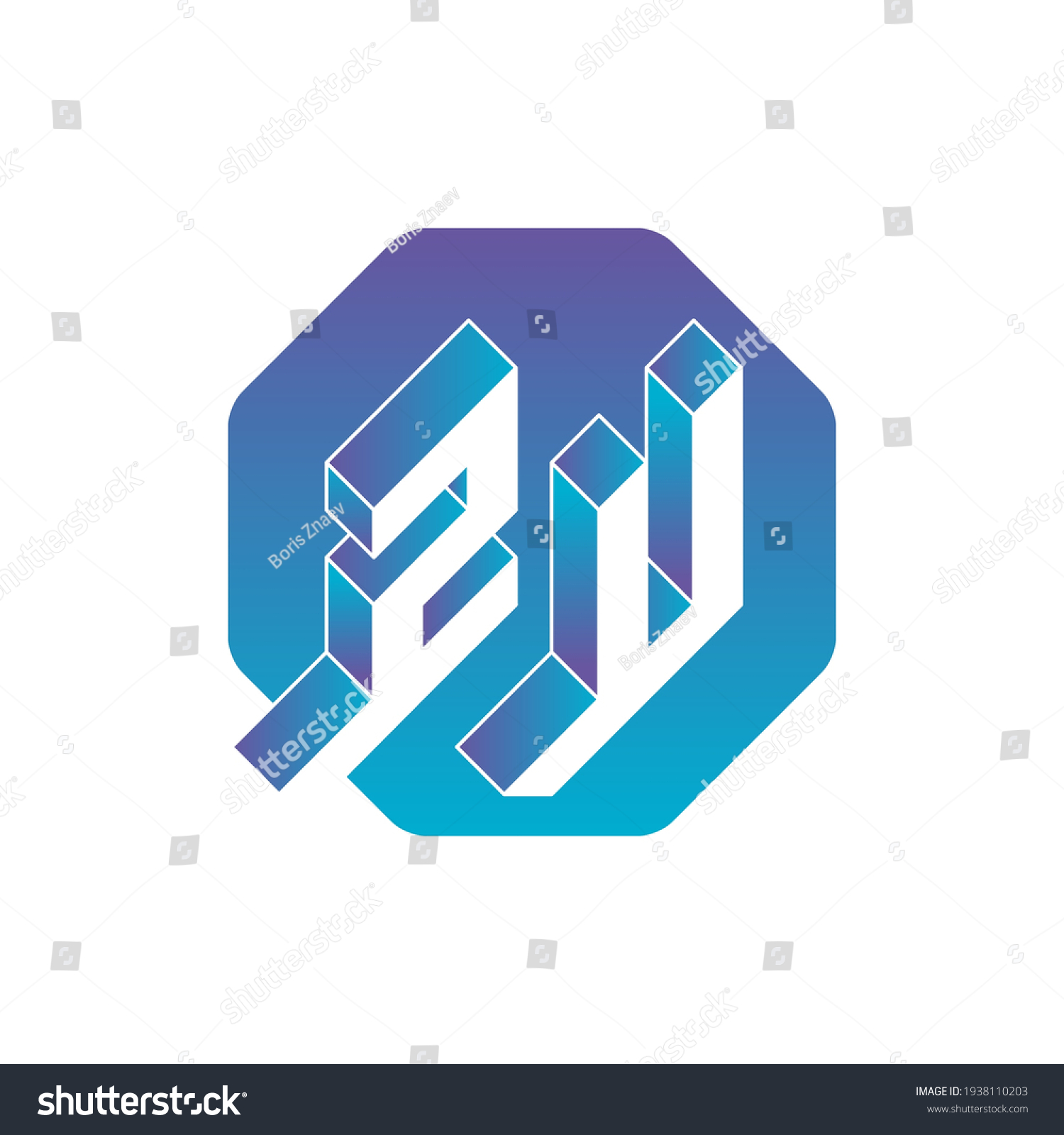 SVG of ZU or 2U - monogram or logotype. Volume alphabet. Three-dimension letters Z and U. Isometric 3d font for design. svg
