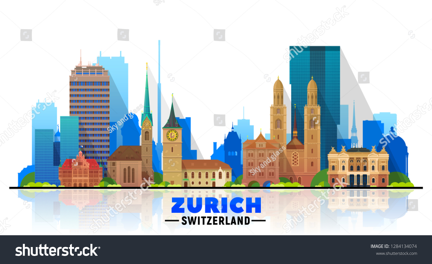 SVG File Instant Download Zurich Switzerland Skyline Two-Pack